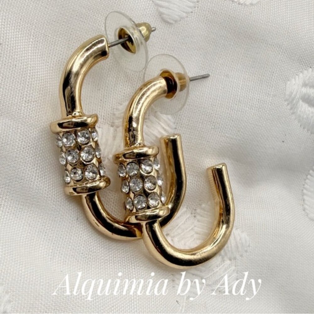 Gold Crystal Barrel Lock Hoops • Sparkling Boutique Hoop